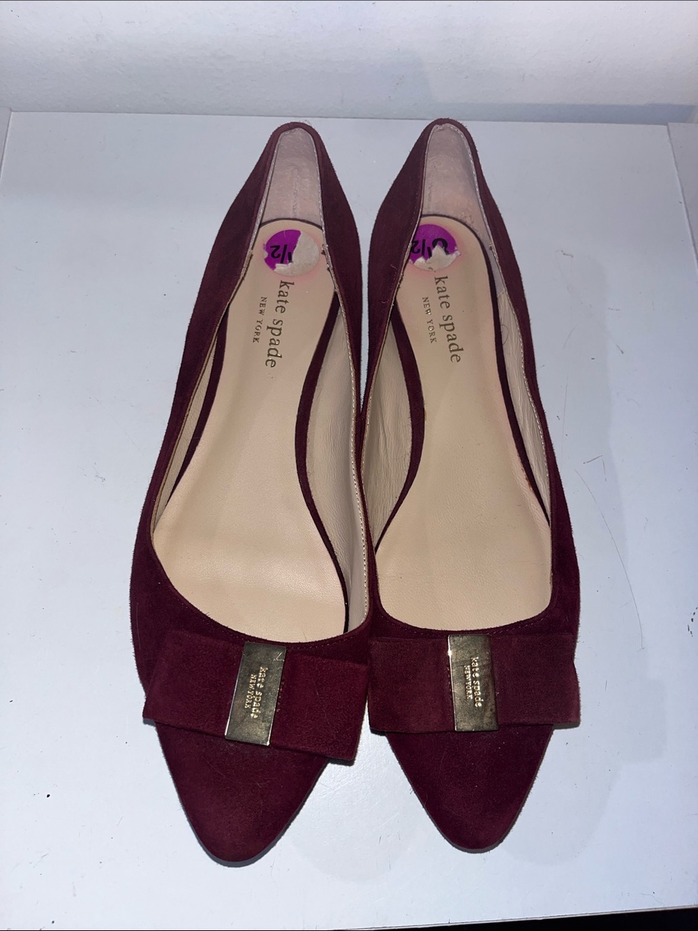 NWOT KATE SPADE NORAH BURGUNDY SUEDE POINTED TOE BALLET FLATES WITH BIW SIZE 8.5